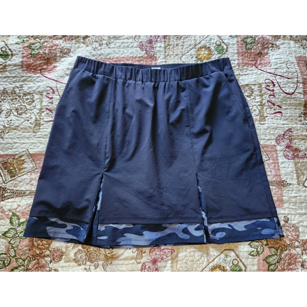 Chico's ZENERGY Womens Camo Navy Blue Skort Elastic Waist Golf Skirt Sz L (12)‎